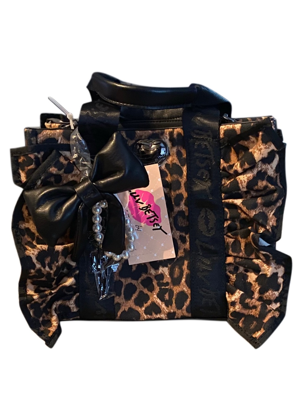 Betsey Johnson Leopard Print Ruffled Crossbody Tote Bag